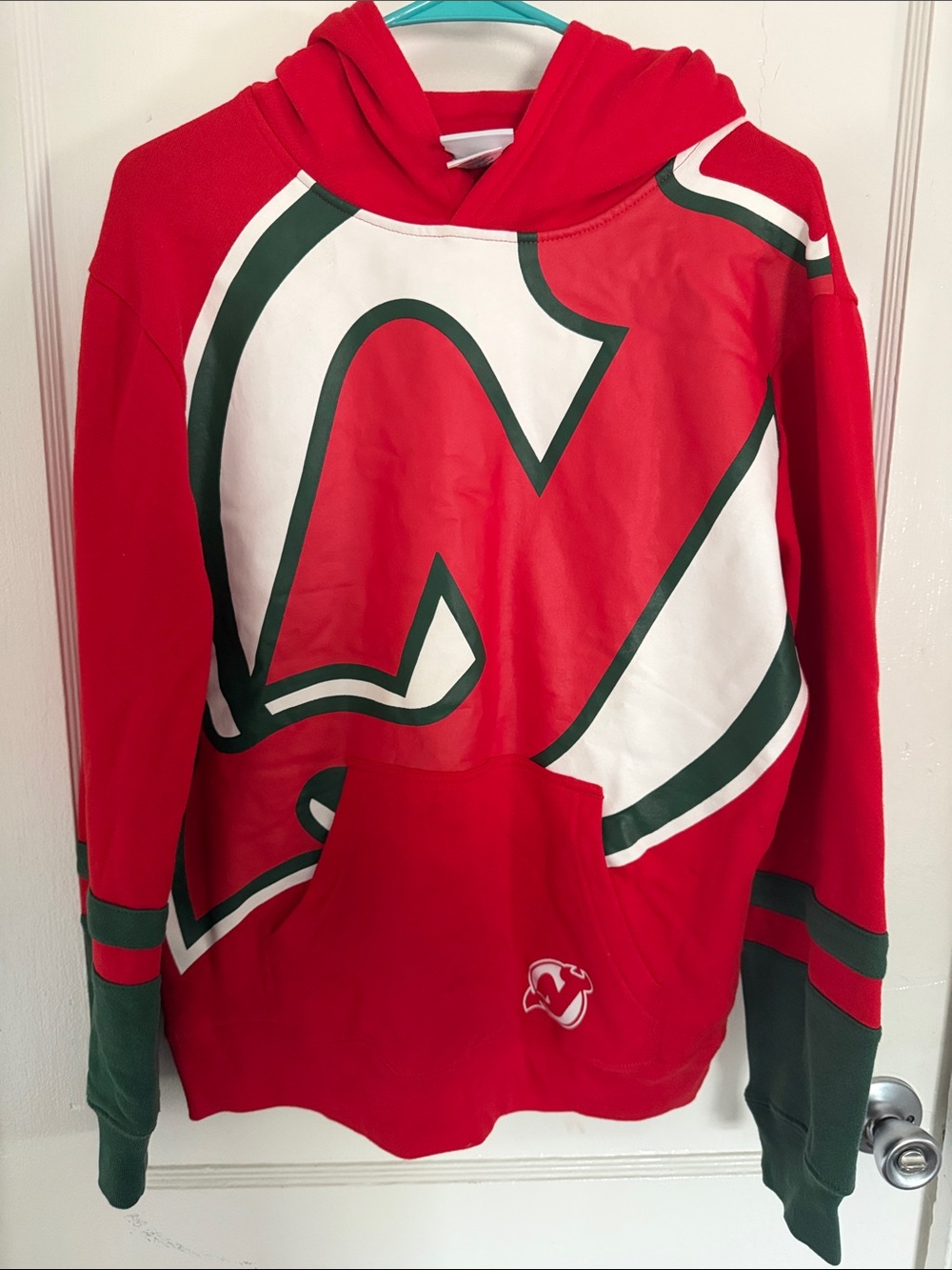 New Jersey Devils Red Hockey Hoodie with White & Green Trim